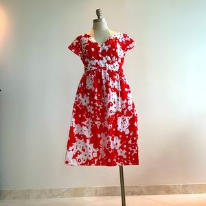 Liz Claiborne Batiste Cotton Red Flower Summer Dress sz 8